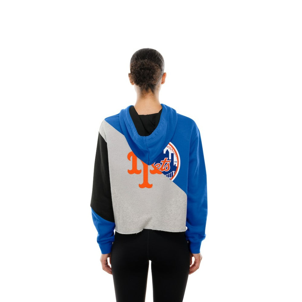 New York Mets New Era Women's Upcycled Color Block Cropped Boxy Hoodie
