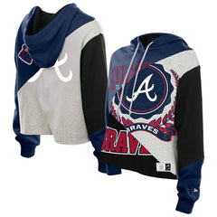Atlanta Braves New Era Women's Upcycled Color Block Cropped Boxy Hoodie