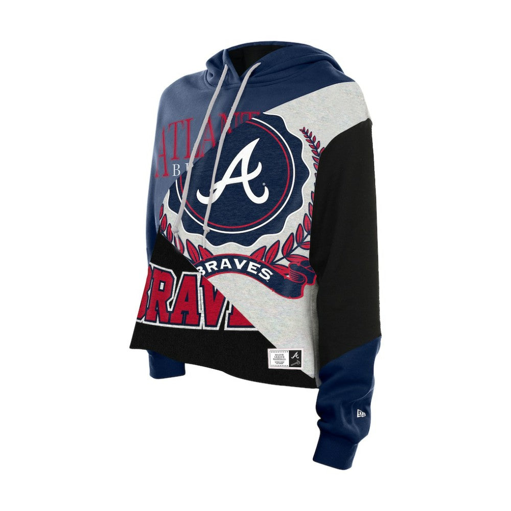 Atlanta Braves New Era Women's Upcycled Color Block Cropped Boxy Hoodie