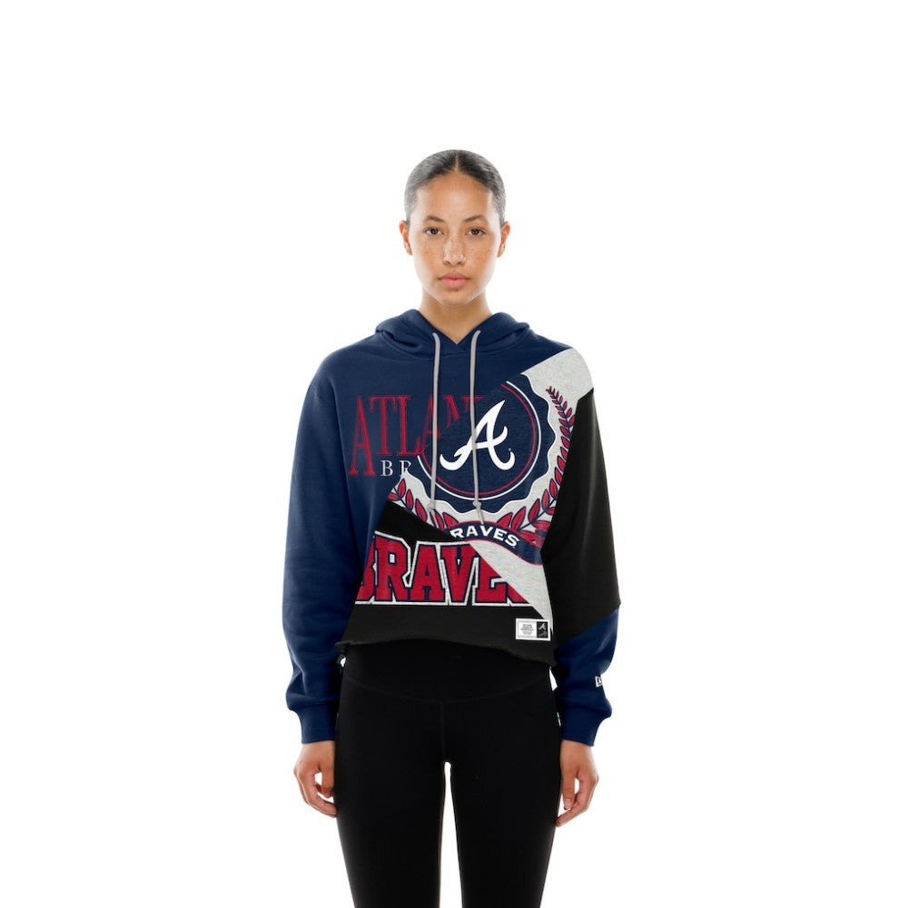 Atlanta Braves New Era Women's Upcycled Color Block Cropped Boxy Hoodie