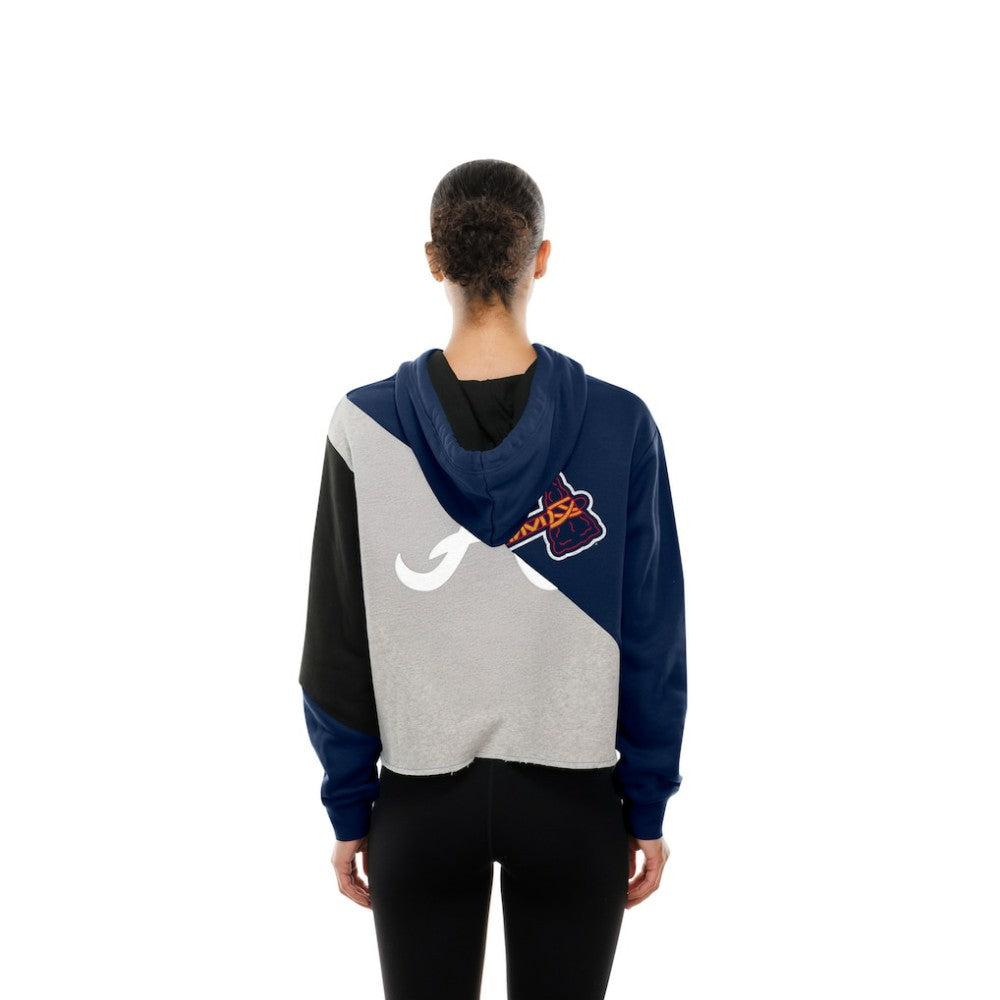 Atlanta Braves New Era Women's Upcycled Color Block Cropped Boxy Hoodie