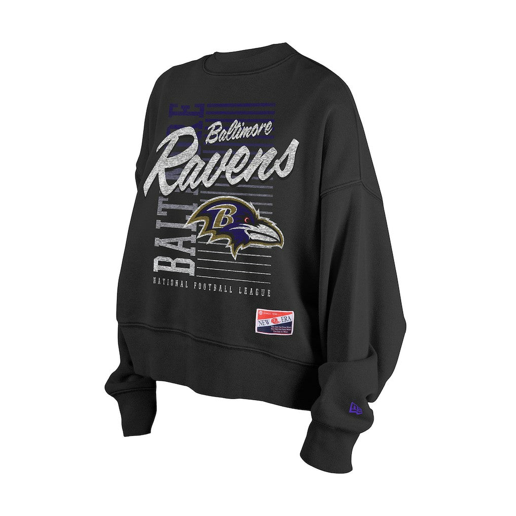 Women's Oversized Throwback Mineral Wash Crew Neck Sweatshirt - Baltimore Ravens Sweatshirts