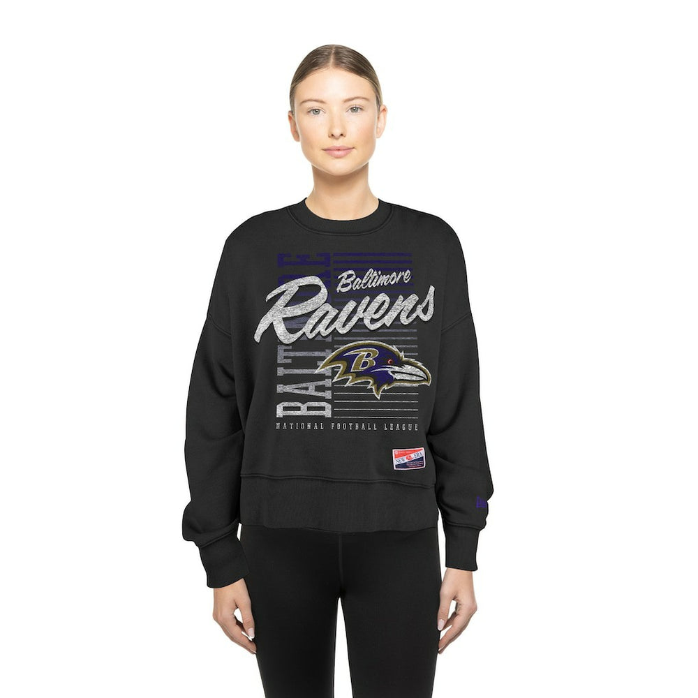 Women's Oversized Throwback Mineral Wash Crew Neck Sweatshirt - Baltimore Ravens Sweatshirts