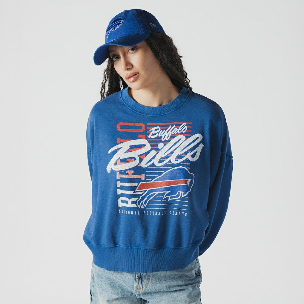 Women's Oversized Throwback Mineral Wash Crew Neck Sweatshirt - Buffalo Bills Sweatshirts