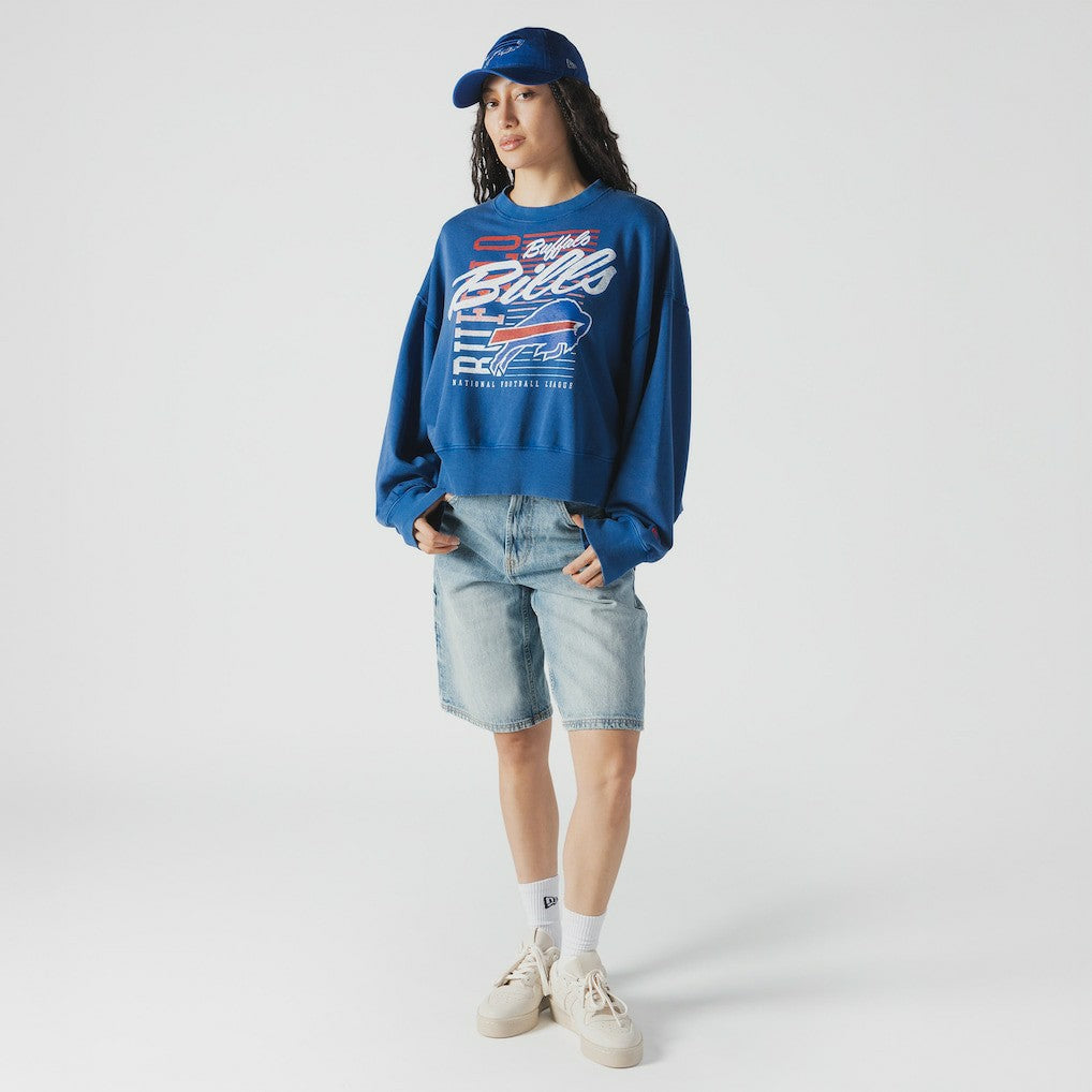 Women's Oversized Throwback Mineral Wash Crew Neck Sweatshirt - Buffalo Bills Sweatshirts