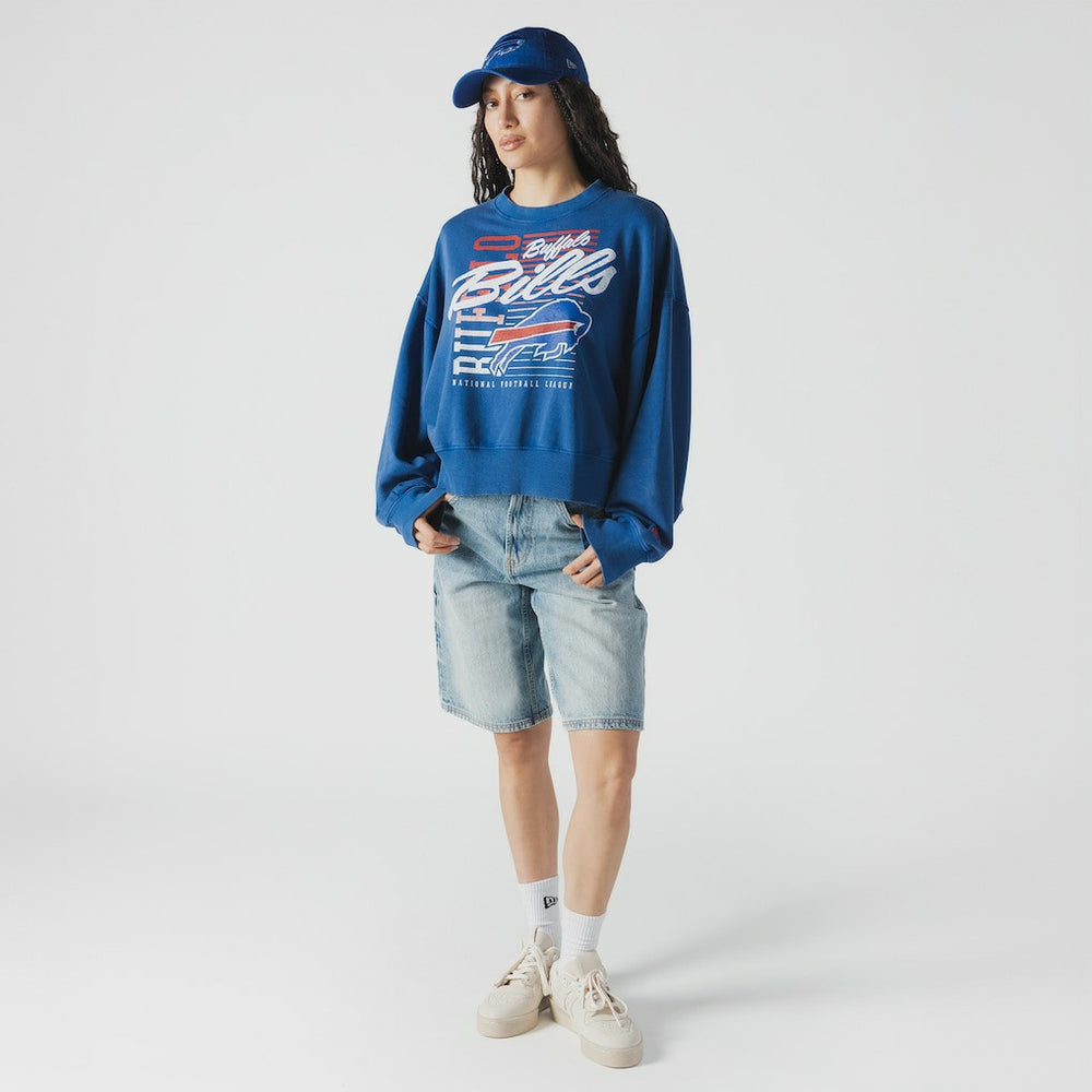 Women's Oversized Throwback Mineral Wash Crew Neck Sweatshirt - Buffalo Bills Sweatshirts
