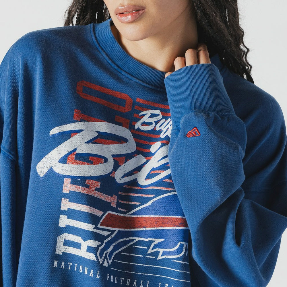 Women's Oversized Throwback Mineral Wash Crew Neck Sweatshirt - Buffalo Bills Sweatshirts