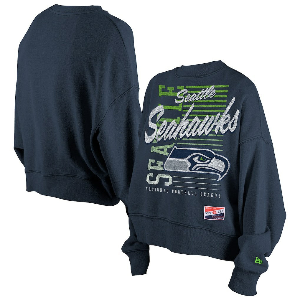 Women's Oversized Throwback Mineral Wash Crew Neck Sweatshirt - Seattle Seahawks Sweatshirts