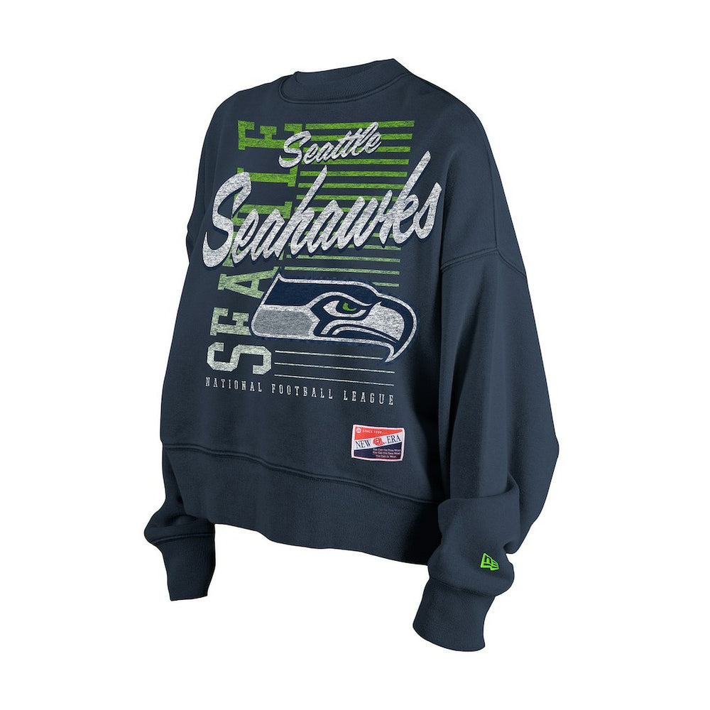 Women's Oversized Throwback Mineral Wash Crew Neck Sweatshirt - Seattle Seahawks Sweatshirts