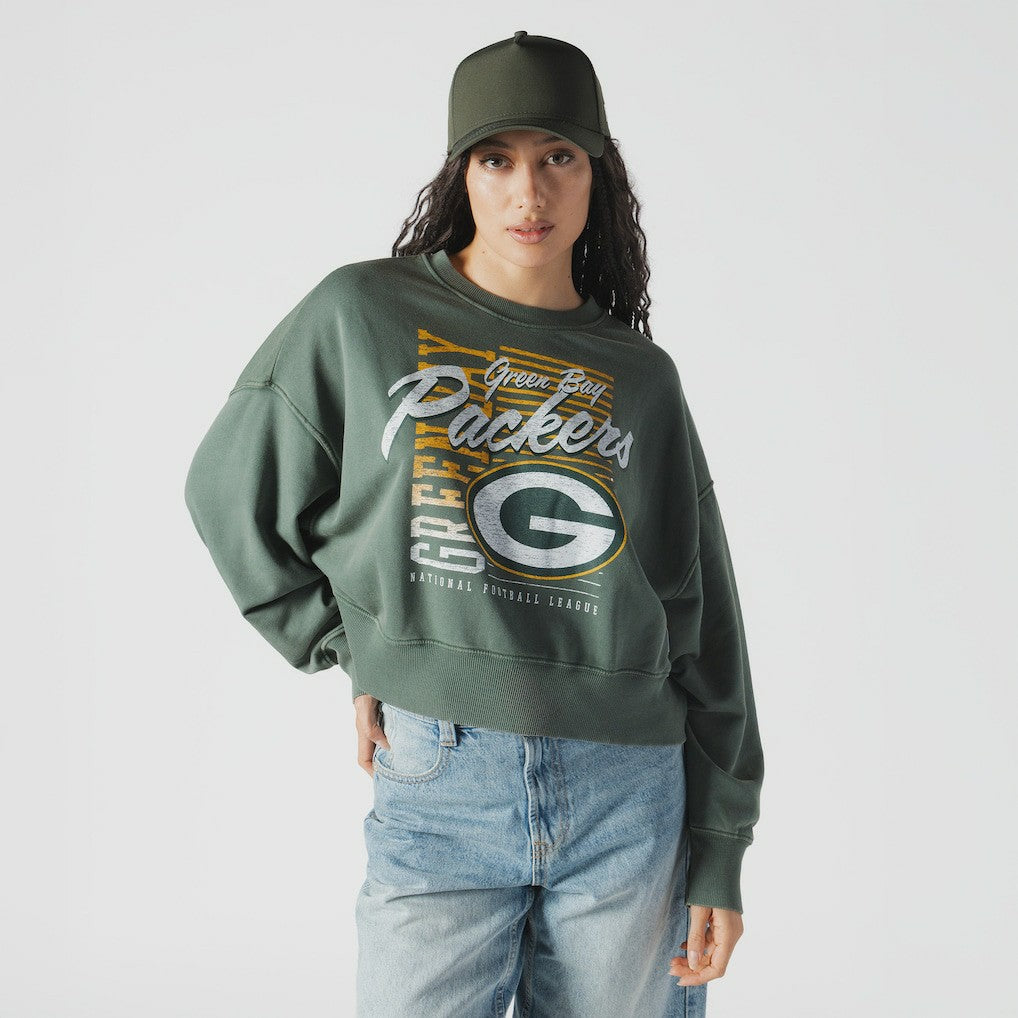 Women's Oversized Throwback Mineral Wash Crew Neck Sweatshirt - Green Bay Packers Sweatshirts
