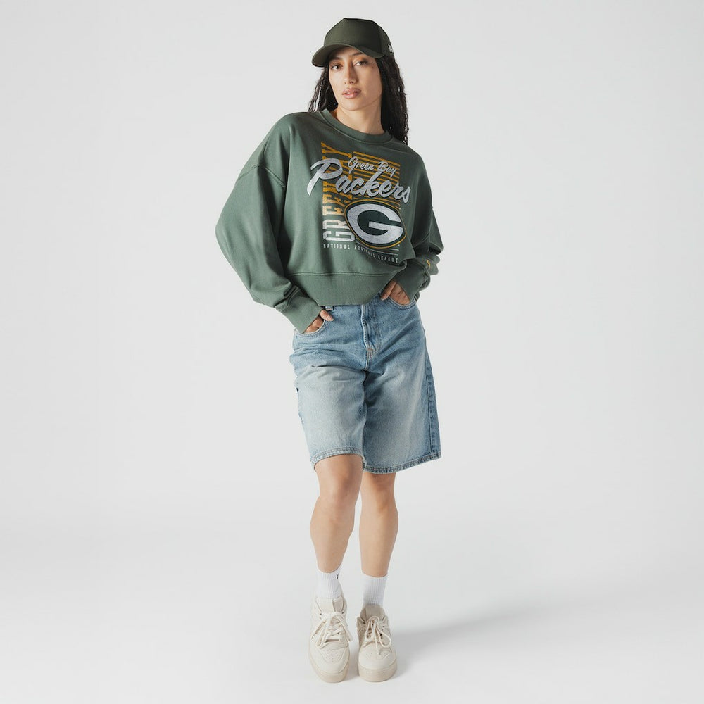 Women's Oversized Throwback Mineral Wash Crew Neck Sweatshirt - Green Bay Packers Sweatshirts
