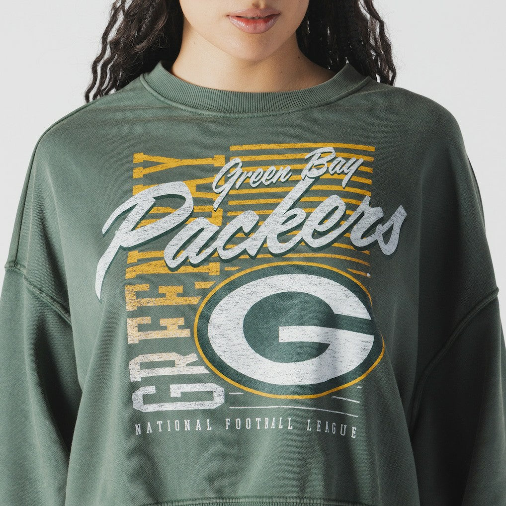 Women's Oversized Throwback Mineral Wash Crew Neck Sweatshirt - Green Bay Packers Sweatshirts