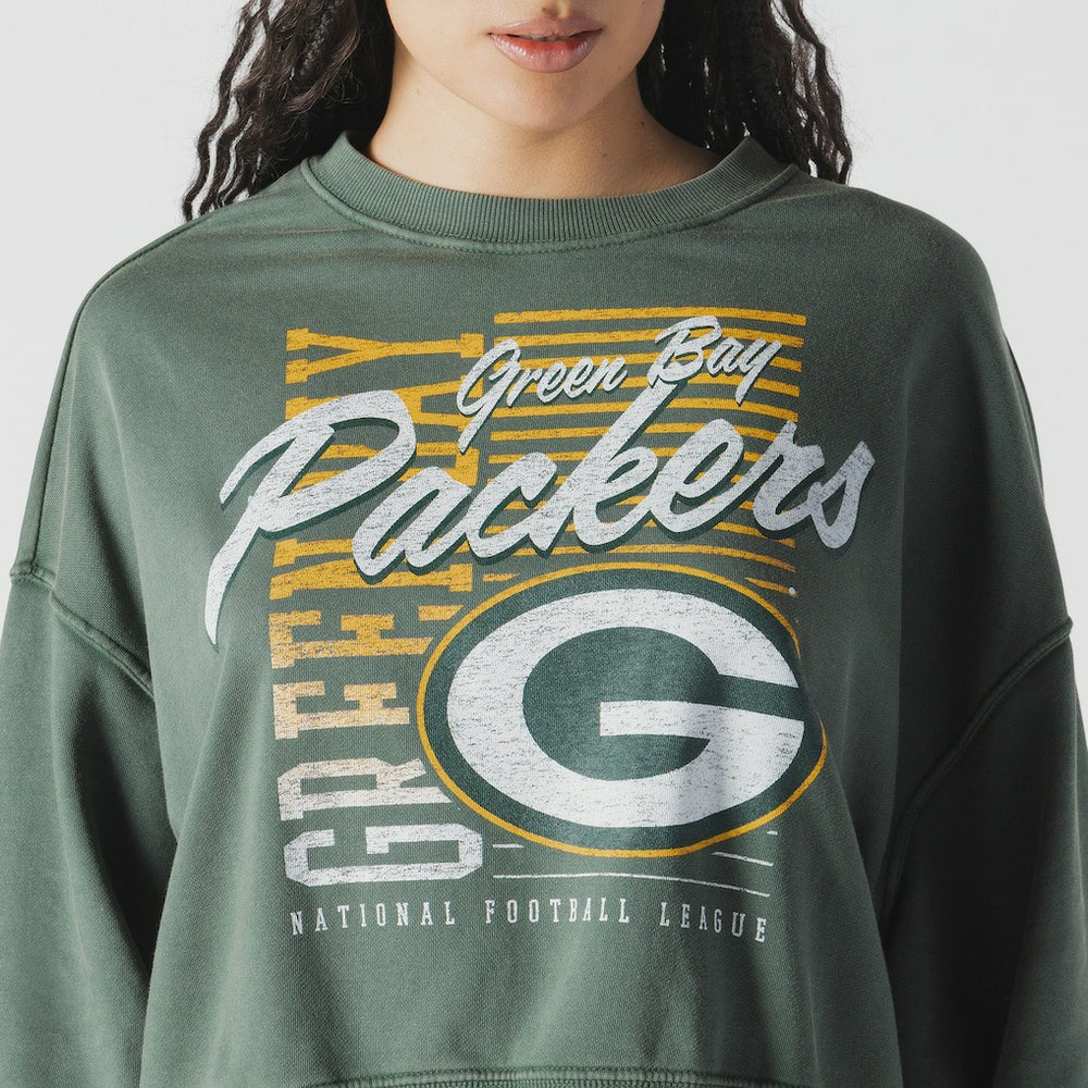 Women's Oversized Throwback Mineral Wash Crew Neck Sweatshirt - Green Bay Packers Sweatshirts