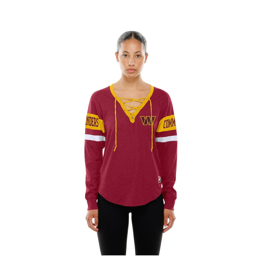 Women's Throwback Lace-Up Long-Sleeve T-Shirt - Washington Commanders T-shirts