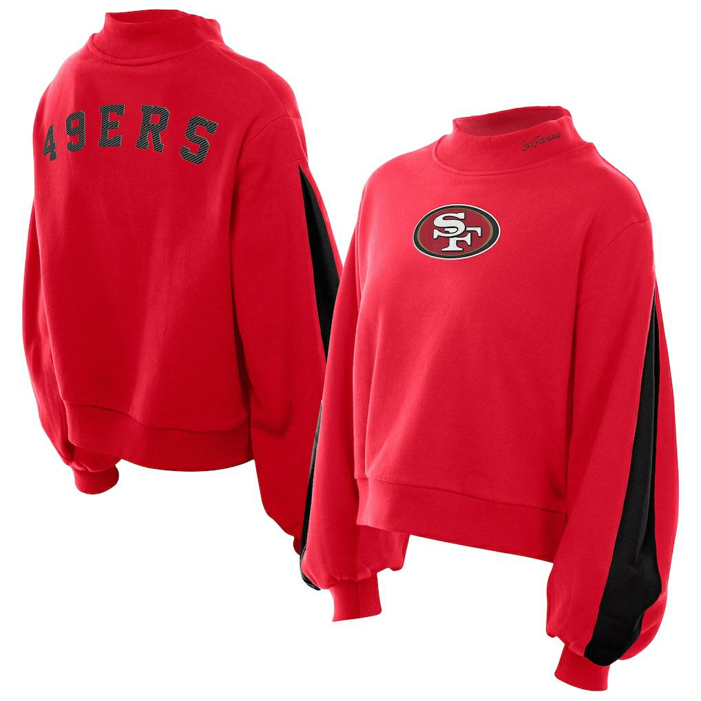 Women's Sport Night Mock Neck Balloon Sleeve Pullover Sweatshirt - San Francisco 49ers Pullover