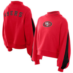 Women's Sport Night Mock Neck Balloon Sleeve Pullover Sweatshirt - San Francisco 49ers Pullover