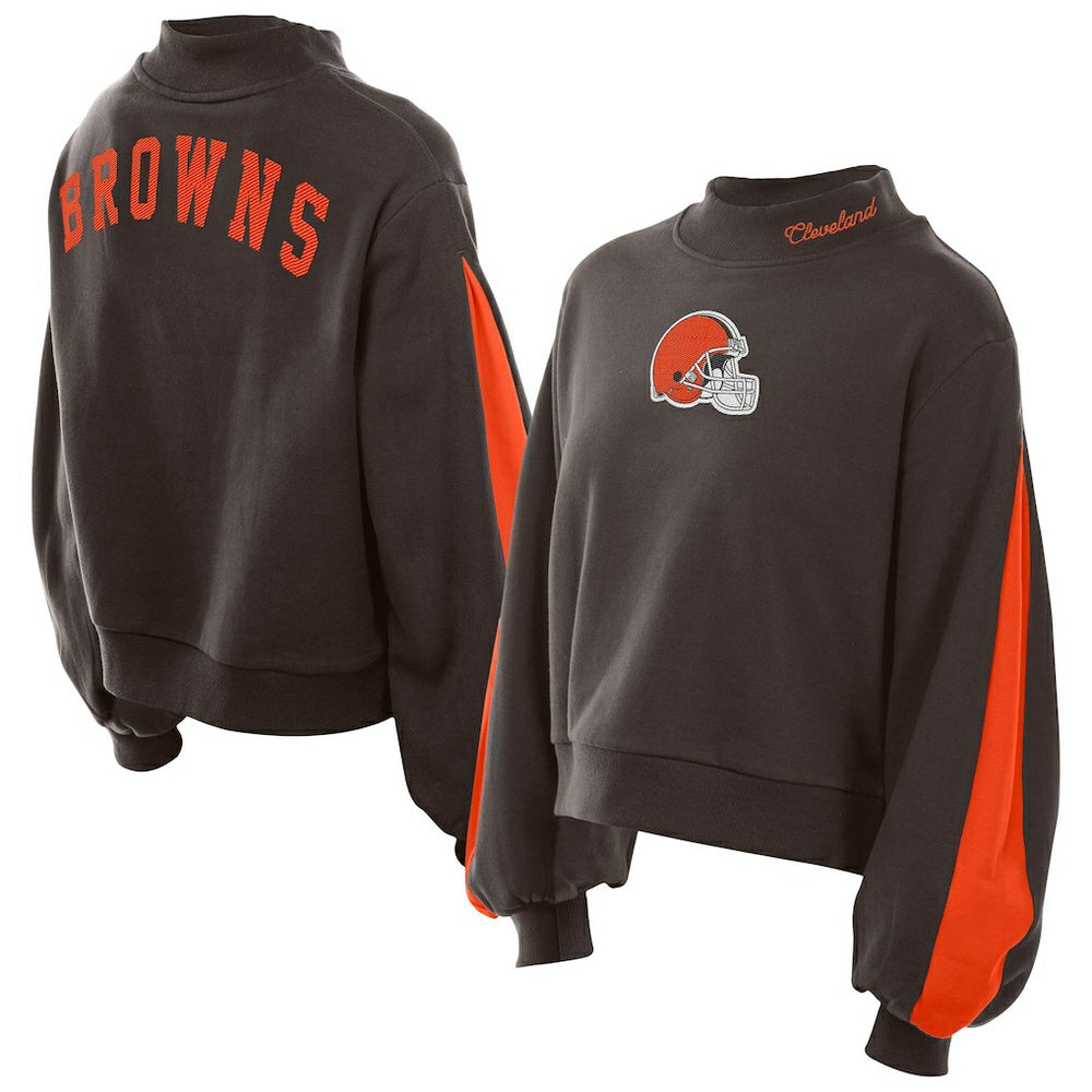 Women's Sport Night Mock Neck Balloon Sleeve Pullover Sweatshirt - Cleveland Browns Pullover