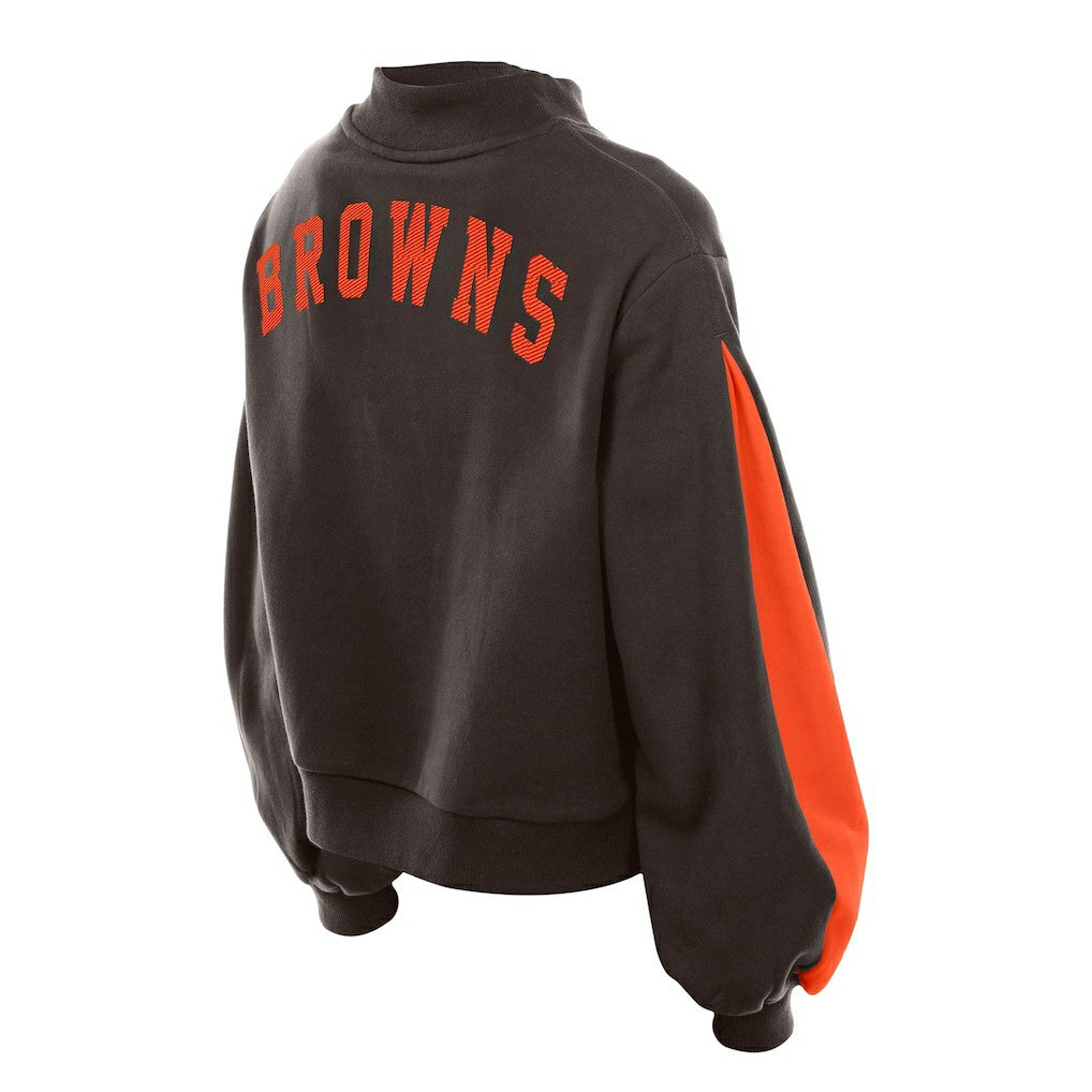 Women's Sport Night Mock Neck Balloon Sleeve Pullover Sweatshirt - Cleveland Browns Pullover
