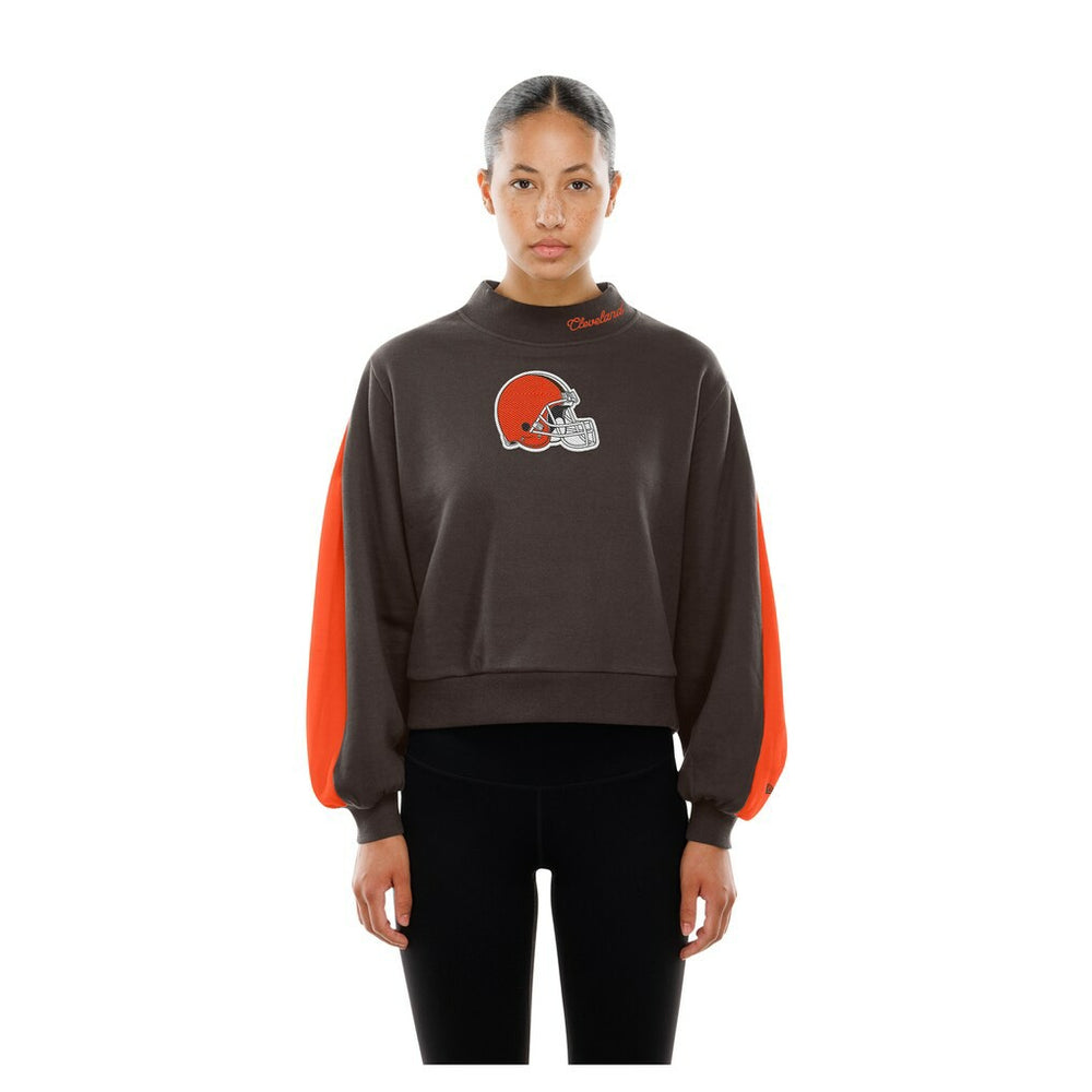 Women's Sport Night Mock Neck Balloon Sleeve Pullover Sweatshirt - Cleveland Browns Pullover