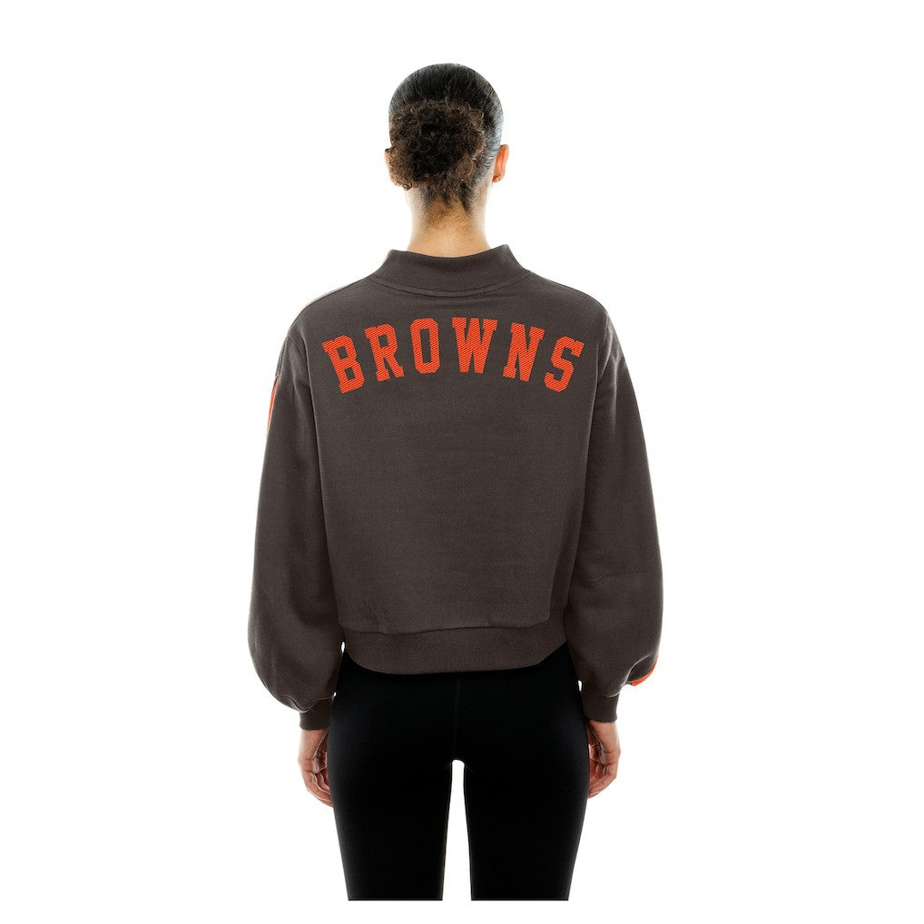 Women's Sport Night Mock Neck Balloon Sleeve Pullover Sweatshirt - Cleveland Browns Pullover