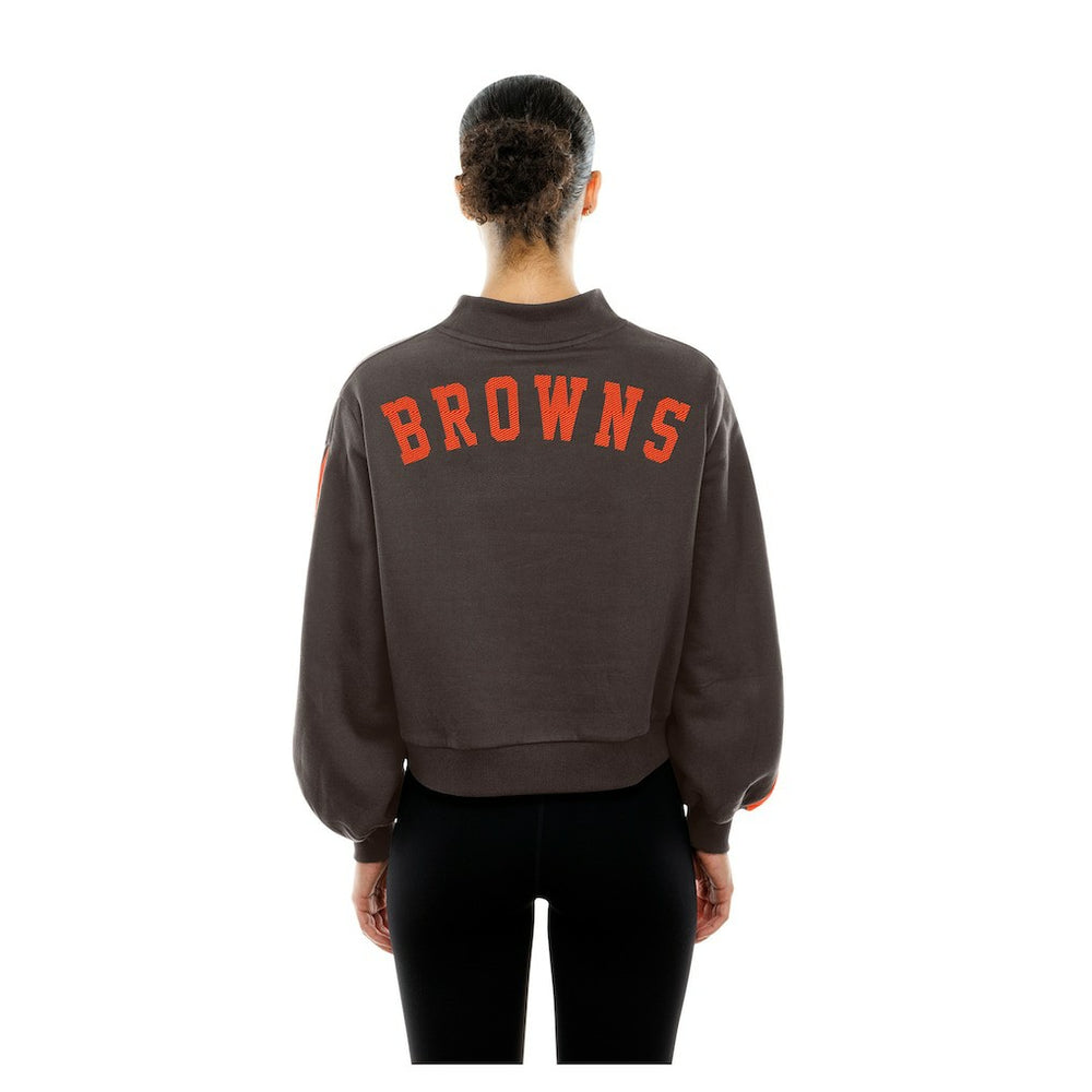 Women's Sport Night Mock Neck Balloon Sleeve Pullover Sweatshirt - Cleveland Browns Pullover