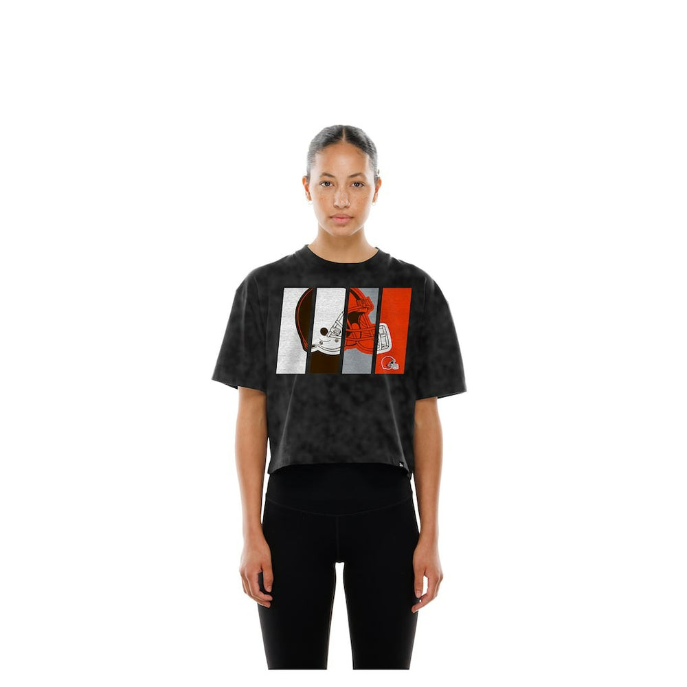 Women's Boxy Cropped Sport Night Mineral Wash T-Shirt - Cleveland Browns T-shirts