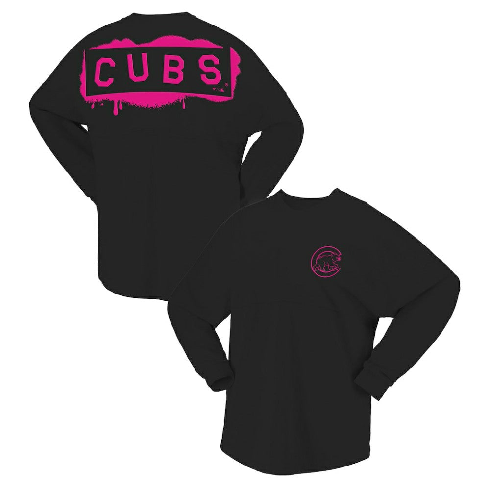 Black Chicago Cubs Fanatics Women's Neon Jersey Long Sleeve T-Shirt
