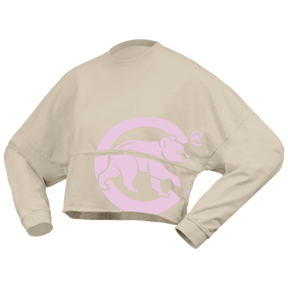 Cream Chicago Cubs Fanatics Women's Floral Preppy Cropped Long Sleeve T-Shirt