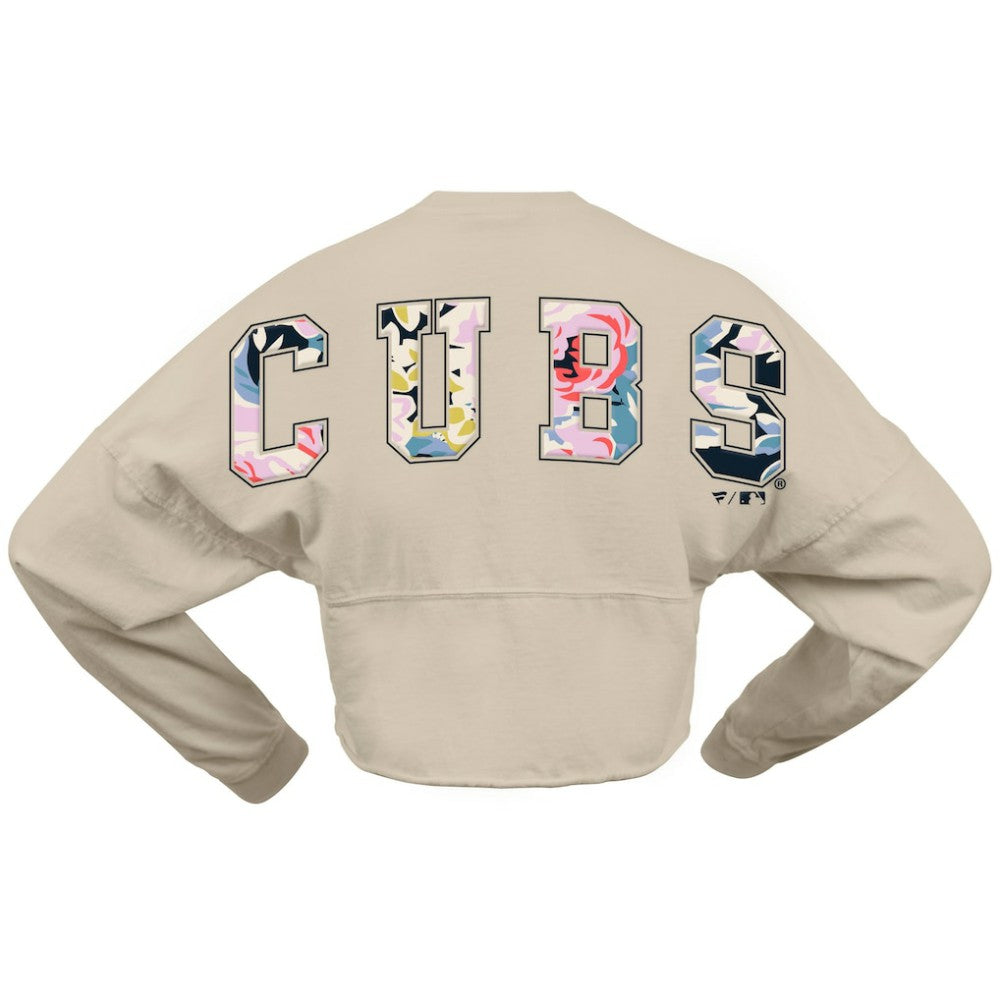 Cream Chicago Cubs Fanatics Women's Floral Preppy Cropped Long Sleeve T-Shirt