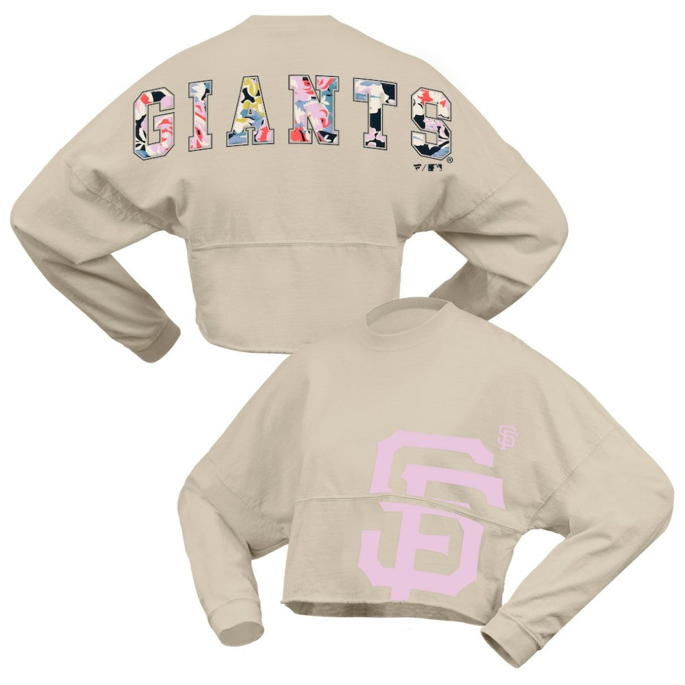 Cream San Francisco Giants Fanatics Women's Floral Preppy Cropped Long Sleeve T-Shirt