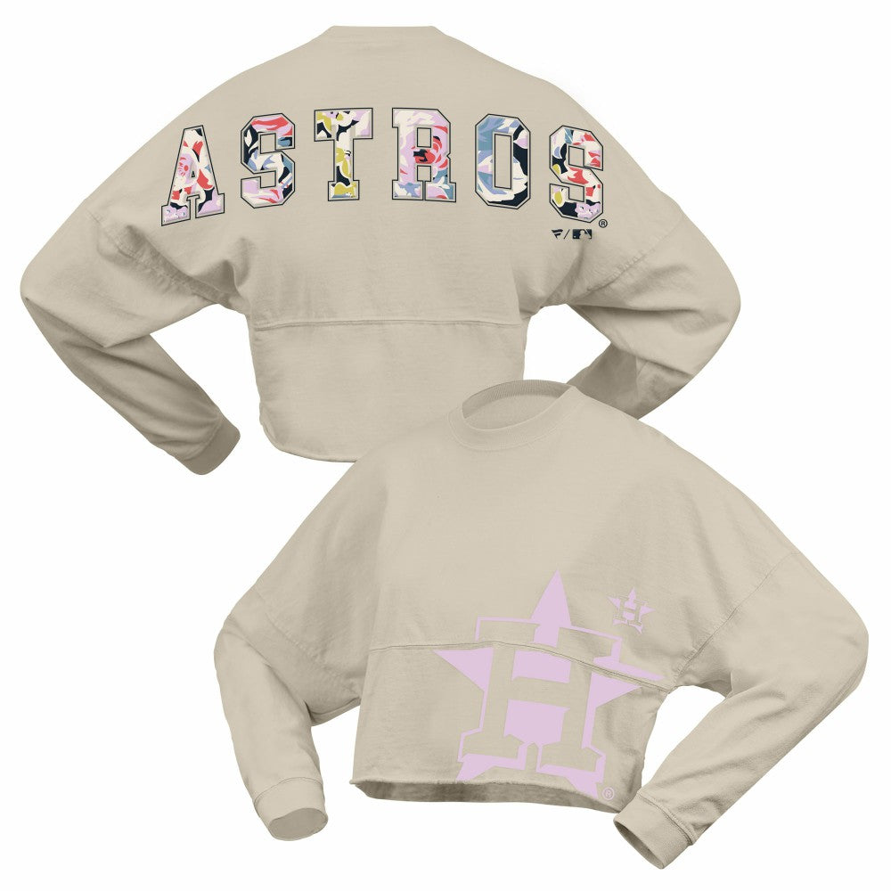 Cream Houston Astros Fanatics Women's Floral Preppy Cropped Long Sleeve T-Shirt