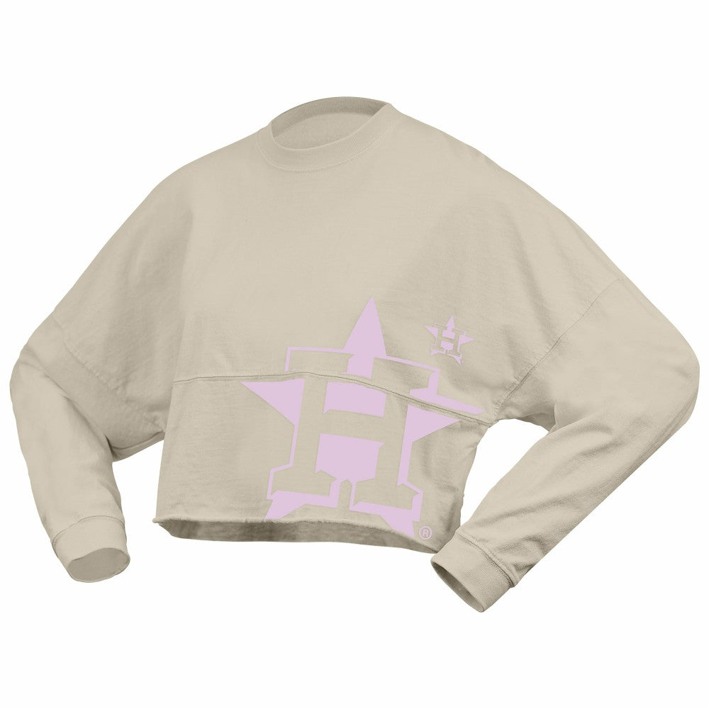 Cream Houston Astros Fanatics Women's Floral Preppy Cropped Long Sleeve T-Shirt