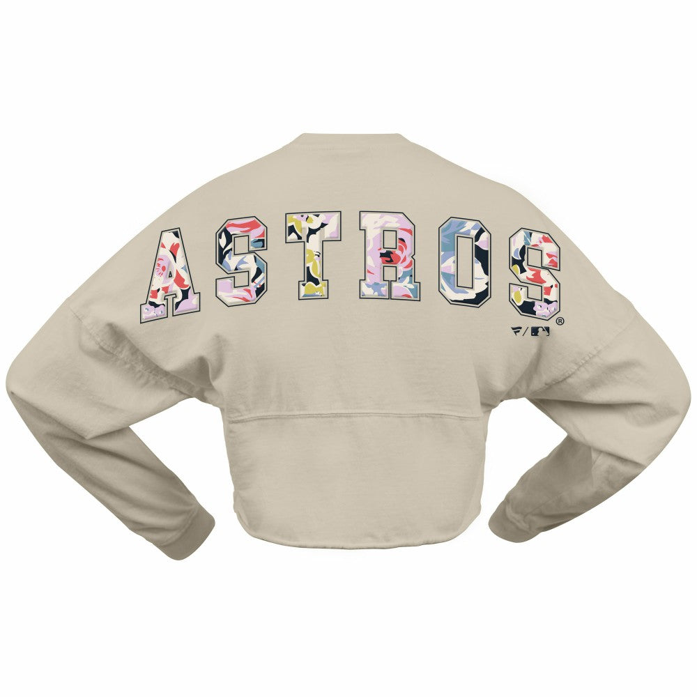 Cream Houston Astros Fanatics Women's Floral Preppy Cropped Long Sleeve T-Shirt