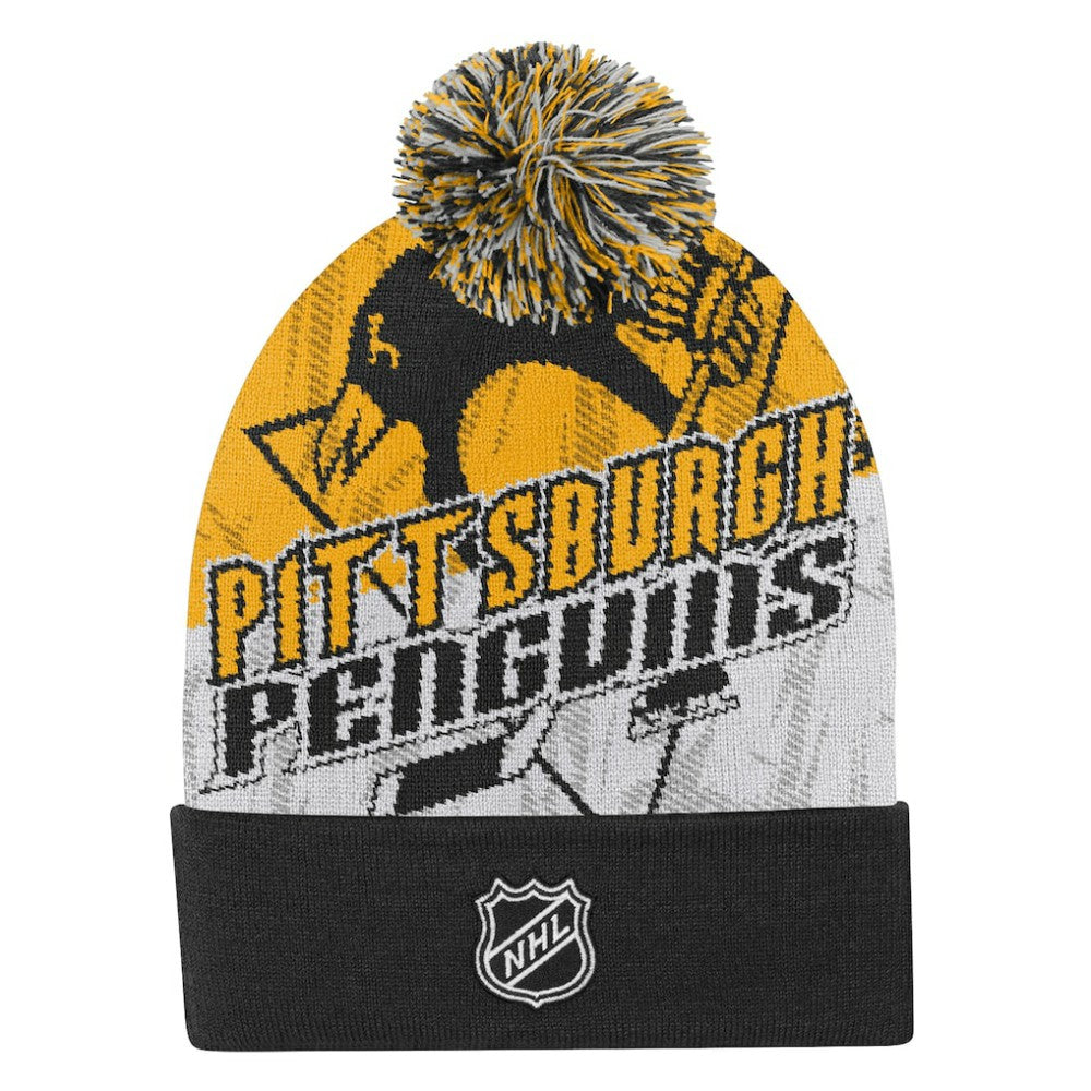NHL Pittsburgh Penguins Outerstuff Youth New Edge Cuffed Knit Hat with Pom