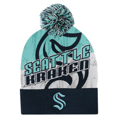 NHL Seattle Kraken Outerstuff Youth New Edge Cuffed Knit Hat with Pom