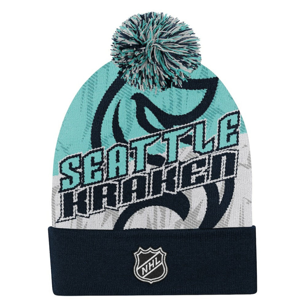 NHL Seattle Kraken Outerstuff Youth New Edge Cuffed Knit Hat with Pom