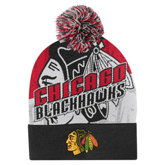 NHL Chicago Blackhawks Outerstuff Youth New Edge Cuffed Knit Hat with Pom
