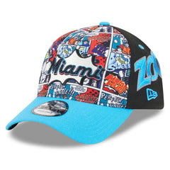 Black/Blue Miami Marlins New Era Youth 2025 MLB Diamond Hero Edition A-Frame 9FORTY Adjustable Hat