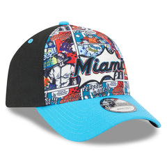 Black/Blue Miami Marlins New Era Youth 2025 MLB Diamond Hero Edition A-Frame 9FORTY Adjustable Hat