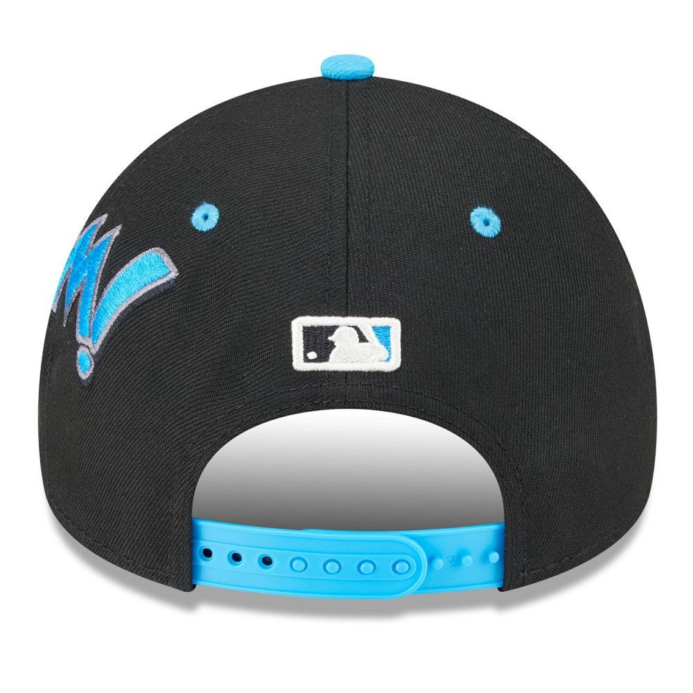 Black/Blue Miami Marlins New Era Youth 2025 MLB Diamond Hero Edition A-Frame 9FORTY Adjustable Hat