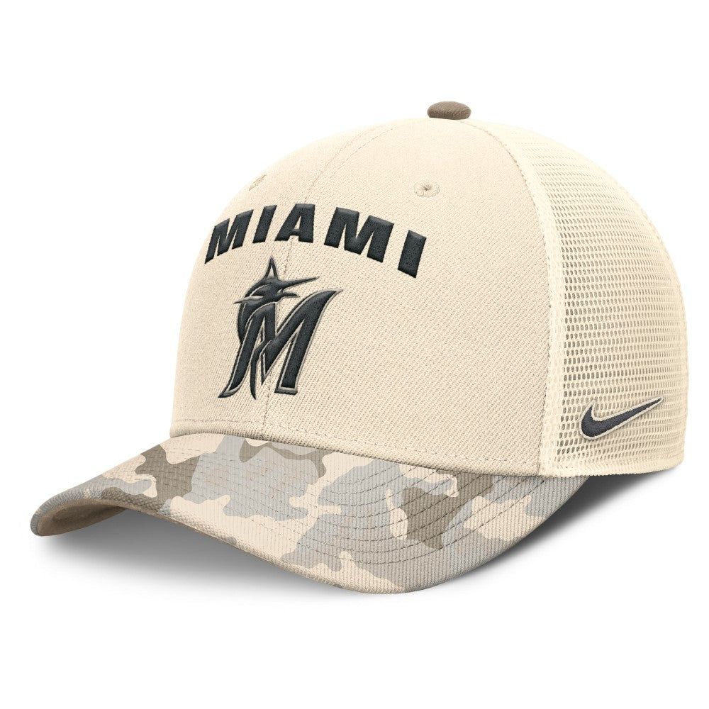 Natural Miami Marlins Nike Camo Natural Pack Rise Adjustable Trucker Hat