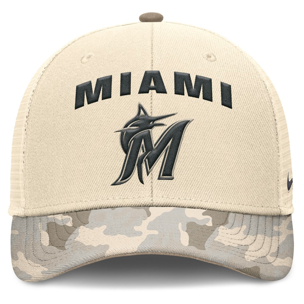 Natural Miami Marlins Nike Camo Natural Pack Rise Adjustable Trucker Hat