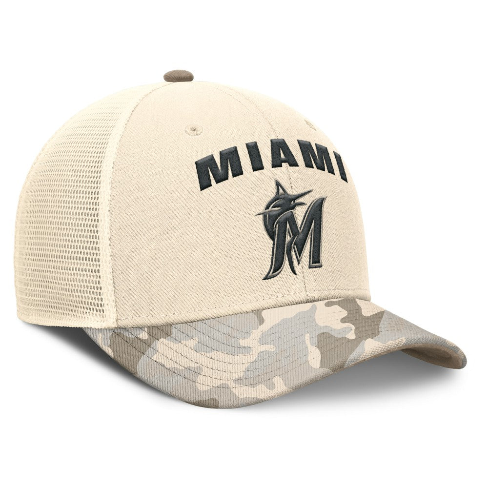 Natural Miami Marlins Nike Camo Natural Pack Rise Adjustable Trucker Hat