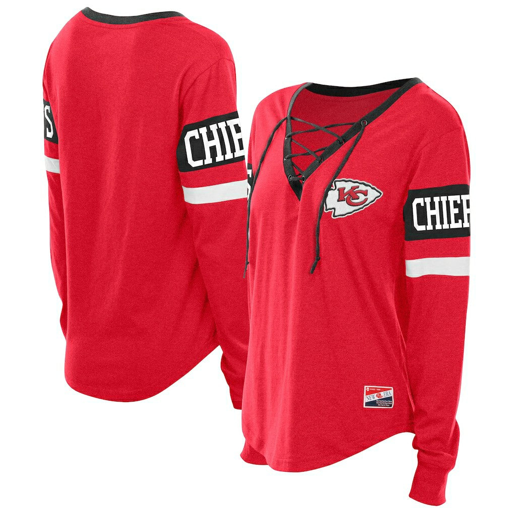 Women's Plus Size Throwback Lace-Up Long Sleeve T-Shirt - Kansas City Chiefs T-shirts