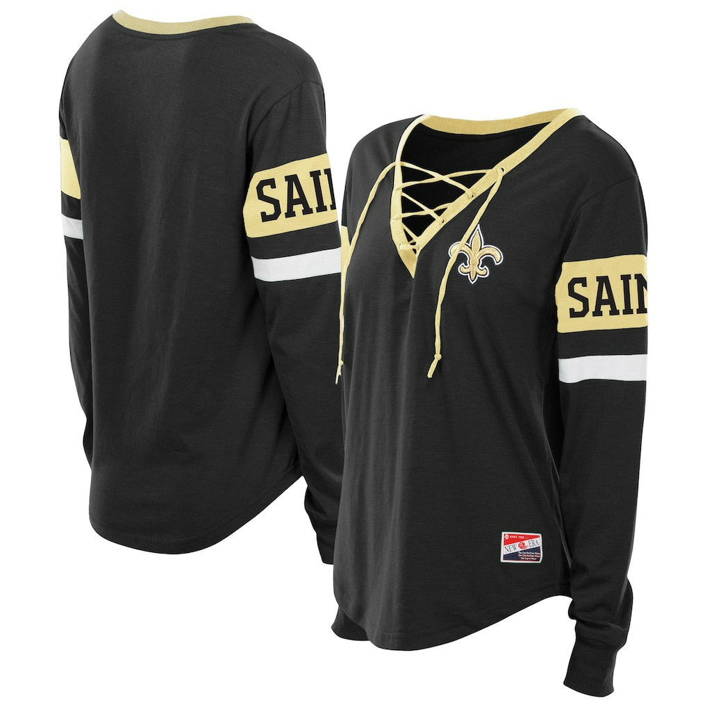 Women's Plus Size Throwback Lace-Up Long Sleeve T-Shirt - New Orleans Saints T-shirts