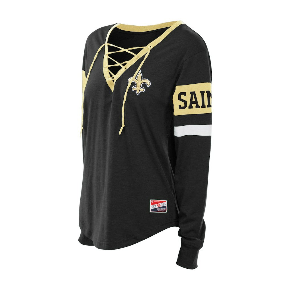 Women's Plus Size Throwback Lace-Up Long Sleeve T-Shirt - New Orleans Saints T-shirts