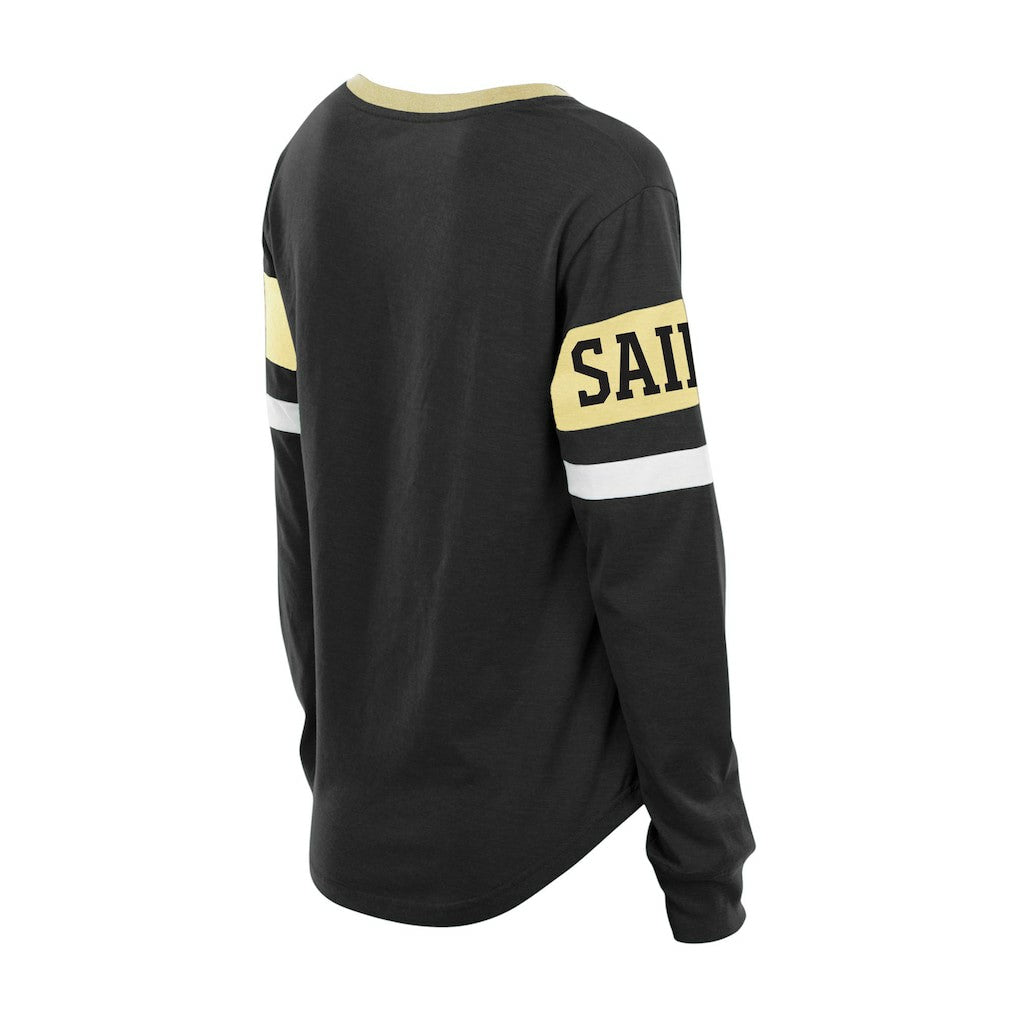 Women's Plus Size Throwback Lace-Up Long Sleeve T-Shirt - New Orleans Saints T-shirts