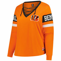 Women's Plus Size Throwback Lace-Up Long Sleeve T-Shirt - Cincinnati Bengals T-shirts
