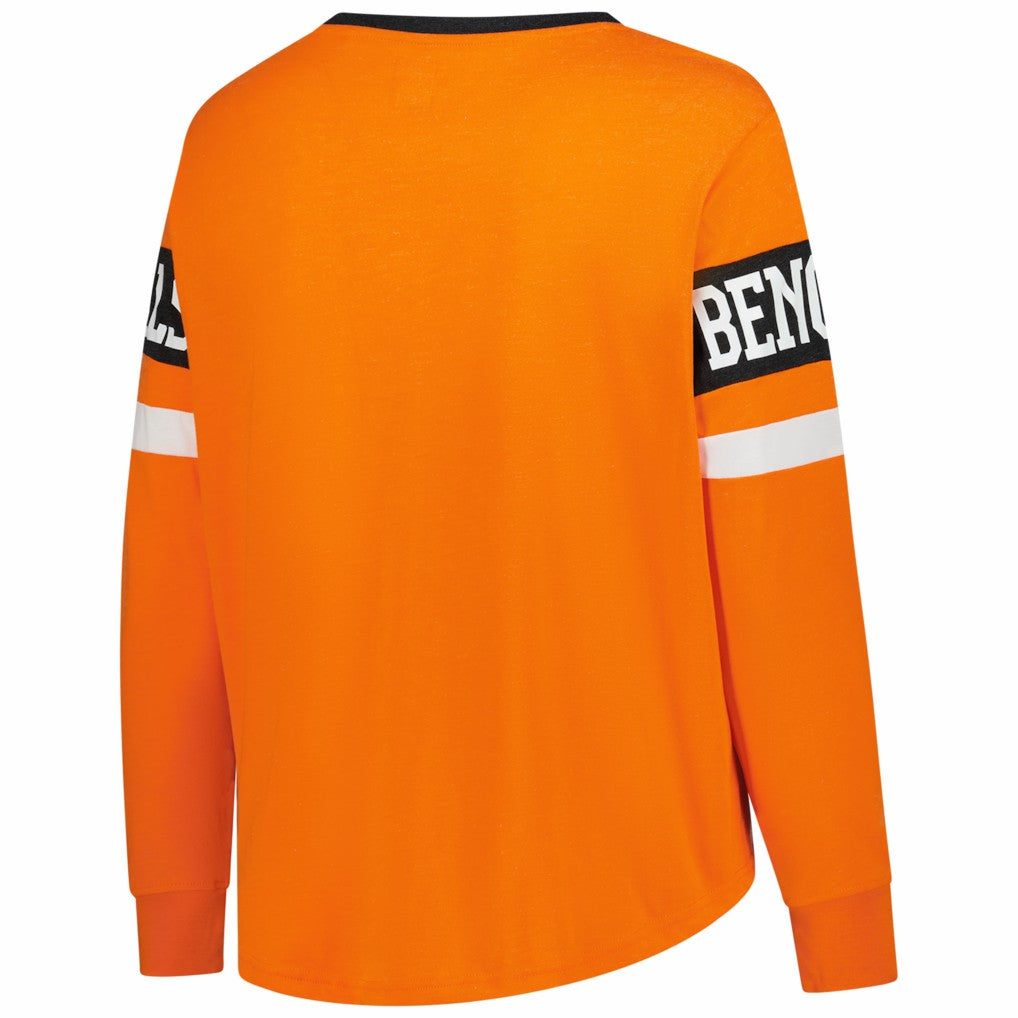 Women's Plus Size Throwback Lace-Up Long Sleeve T-Shirt - Cincinnati Bengals T-shirts