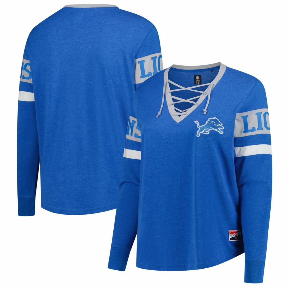 Women's Plus Size Throwback Lace-Up Long Sleeve T-Shirt - Detroit Lions T-shirts
